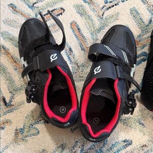 Peloton Black Cycling Shoes with Red Lining - Secure Strap & Dial - NO CLEATS